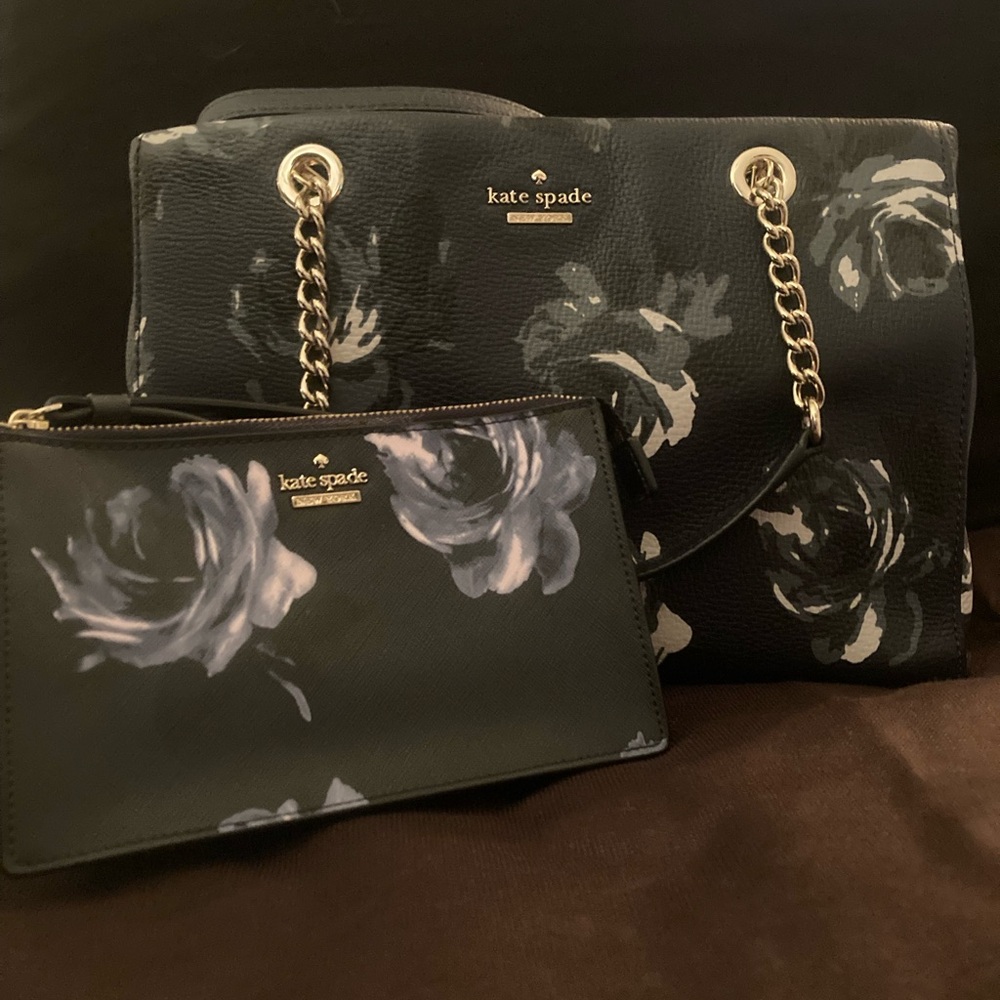 Kate Spade Black and Gray Floral Shoulder Bag Set